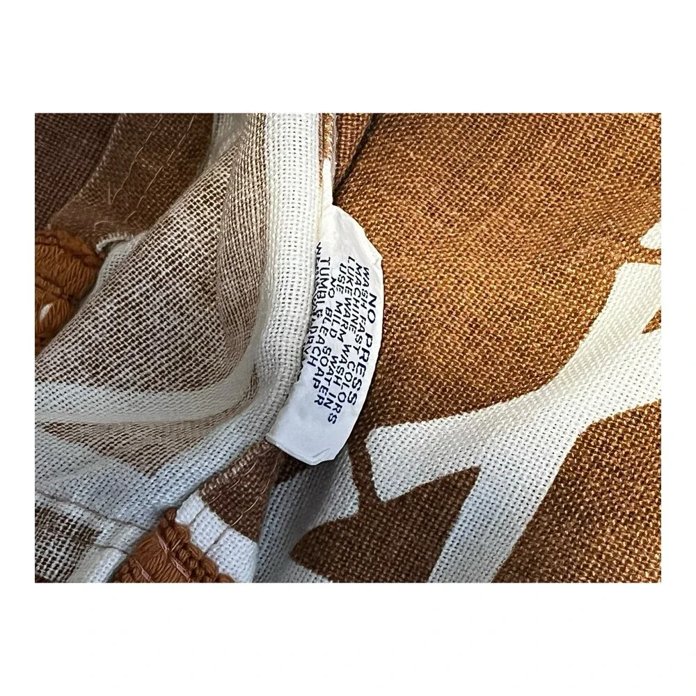 VTG 70s Bates Cotton Bedspread Brown White Boho Lattice Crochet Trim Queen